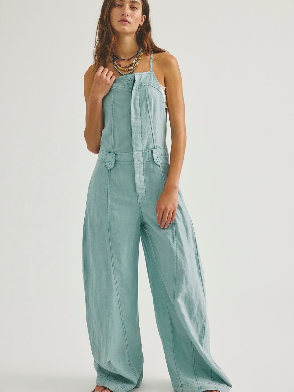 Free People Women’s Barrel Leg Jumpsuit in Soft Blue Green